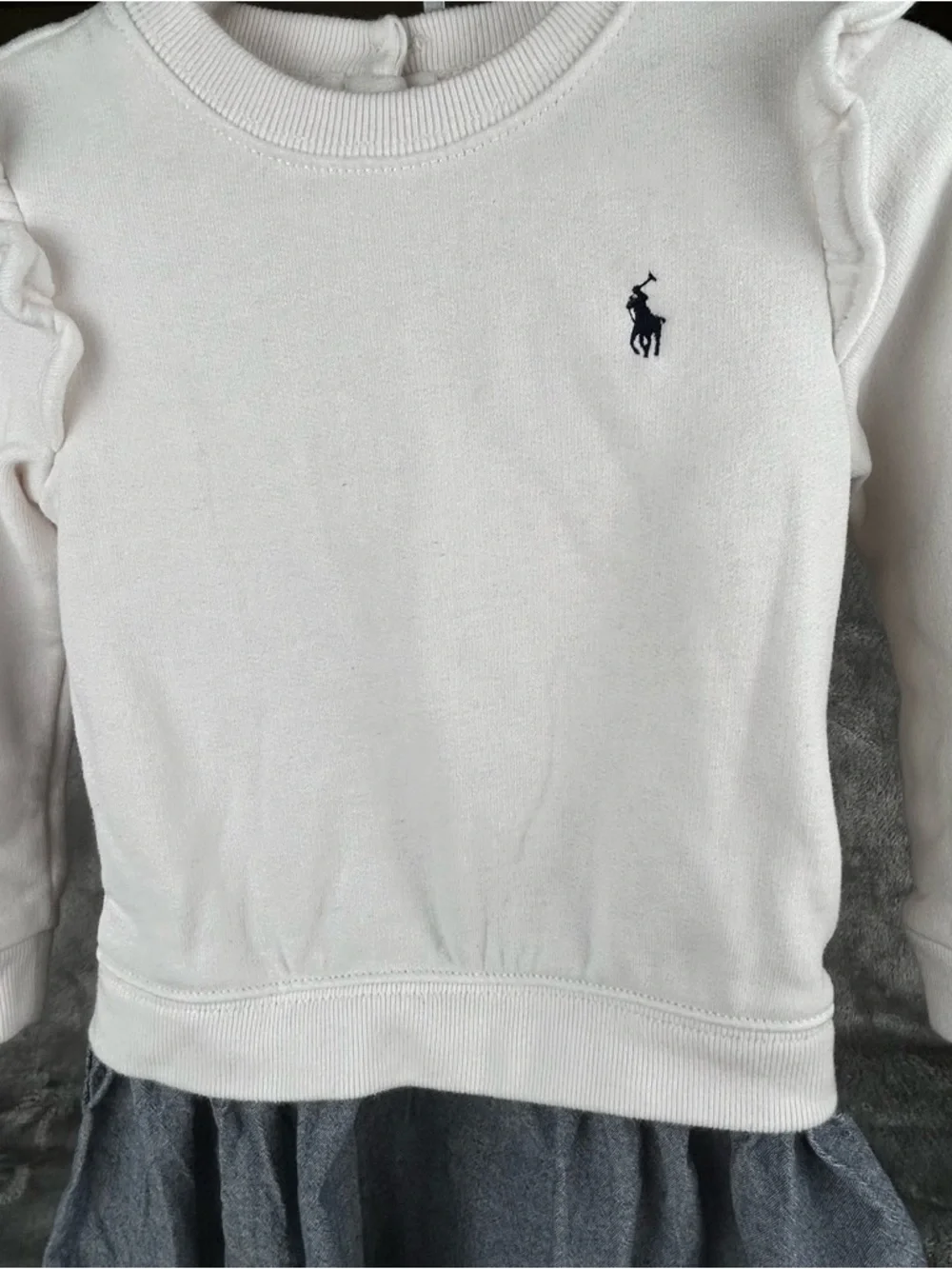 Ralph Lauren Dress Baby Girl 24 Months Pony Logo White Jersey Top Chambray Skirt